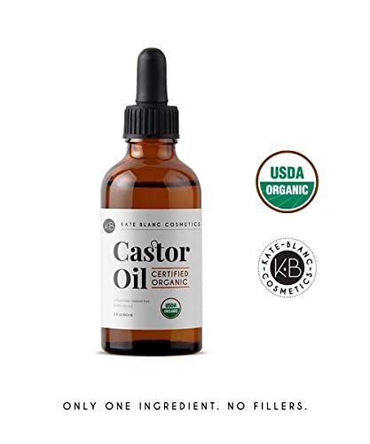 Kate Blanc Cosmetics Organic Castor Oil (4oz). 100% Pure, Cold Pressed, Hexane Free in a Glass Bottle Kate Blanc Cosmetics