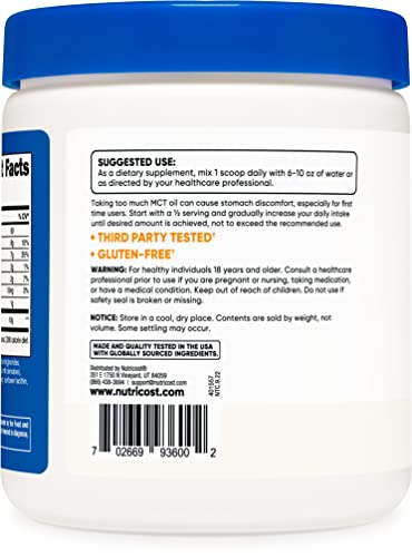Nutricost Premium MCT Oil Powder .5LBS - Best For Keto, Ketosis, and Ketogenic Diets Nutricost