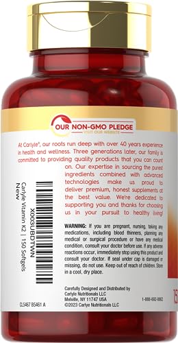 Carlyle Vitamin K2 Supplement 100mcg | K2 MK7 | 150 Softgels | Non-GMO Carlyle