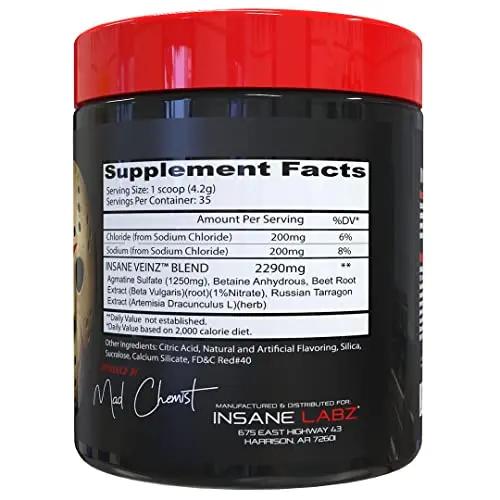 Insane Labz Insane Veinz Non Stimulant NO Enhancing Powder, Nitric Oxide Booster Insane Labz
