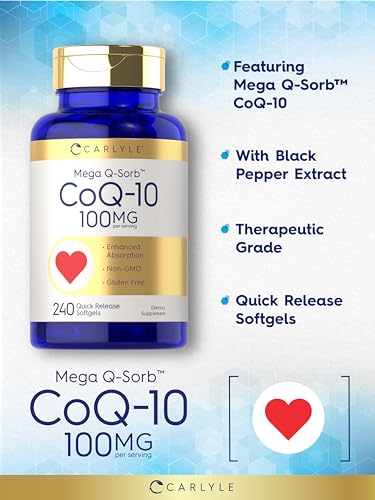 Carlyle CoQ10 100mg | 240 Softgels | Mega Q-Sorb Coenzyme Q-10 | with Black Pepper Carlyle