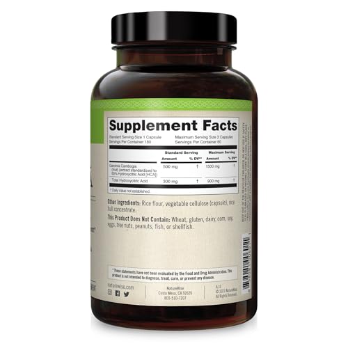 Naturewise Garcinia Cambogia with Pure Garcinia Cambogia Extract, 60% HCA Concentrati NatureWise