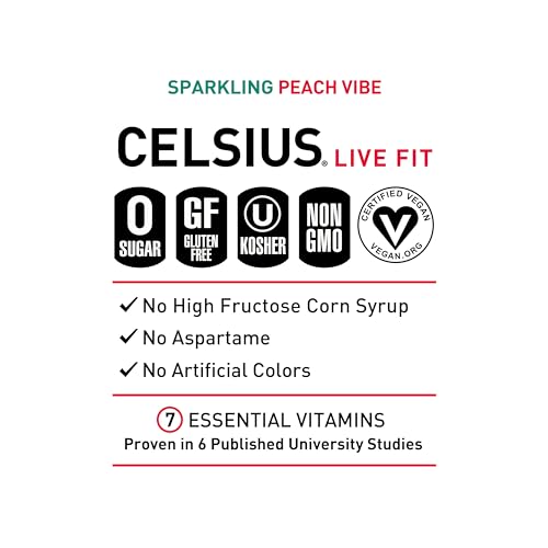 CELSIUS Sparkling Peach Vibe, Functional Essential Energy Drink 12 Fl Oz (Pack of 12) CELSIUS