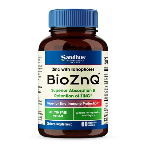 Sandhu's BioZnq 900mg Vegetarian Capsules Zinc Supplement with Quercetin Sandhu's