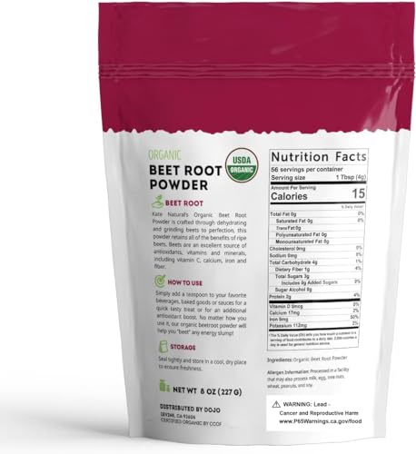 Kate Naturals Beet Root Powder for Baking & Smoothies (8oz) USDA Organic Beetroot Powder