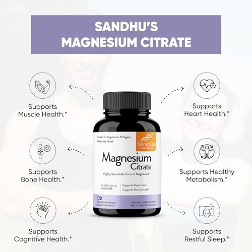 Sandhu's Magnesium Citrate Highly Absorbable Gluten, Soy Diary Free No Fillers Sandhu's