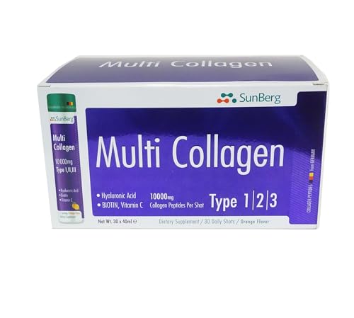 Sunberg Collagen Liquid Shots - 10000mg Collagen Supplement Type I,II,III Hyaluronic Acid Bodygenix