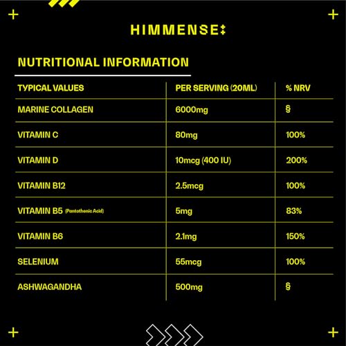 Hydrolysed Marine Liquid Collagen - 6000mg Type 1 Collagen Peptides enriched with 7 Vitamins Himmense