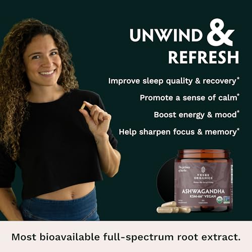 TRIBE ORGANICS Vegan Ashwagandha KSM 66 Pure Organic Root Powder Extract Ayurvedi TRIBE ORGANICS