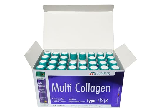 Sunberg Collagen Liquid Shots - 10000mg Collagen Supplement Type I,II,III Hyaluronic Acid Bodygenix
