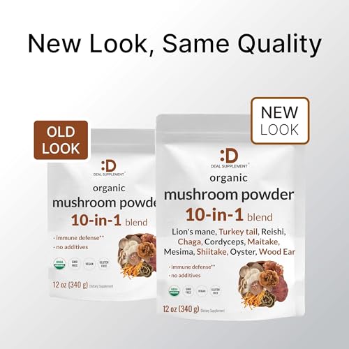 Organic Mushroom Powder Supplement, 12oz – 10 in 1 Active Blend – Turkey Tail, Lions Mane DEAL SUPPLEMENT