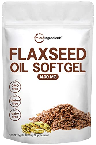 Flaxseed Oil 1400mg Softgels, 300 Counts | w/ 700mg ALA Omega 3, Cold Pressed