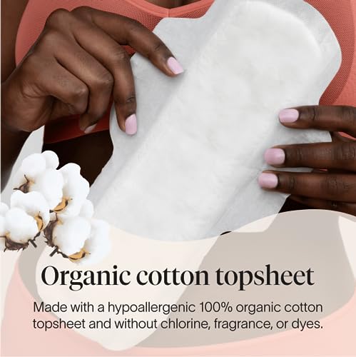 Cora Organic Cotton Topsheet Maxi Pads | Ultra Thin Period Pads with Wings | Maxi Overnight Cora