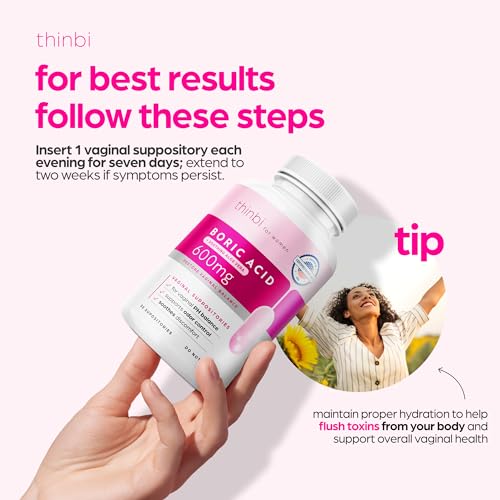 Thinbi Boric Acid Suppositories for Women w/Aloe Vera - BV Treatment & PH Balance Artnaturals