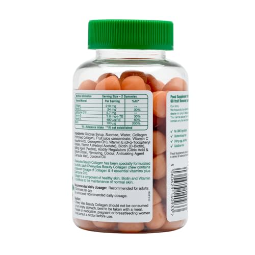Chewy Vites Beauty Collagen 60 Gummy Vitamins |Hydrolised Collagen, CoQ10, Biotin + Vitamins | 1 Month Supply | Real Fruit Juice | Berry Flavour | 2-a-Day | CHEWY VITES