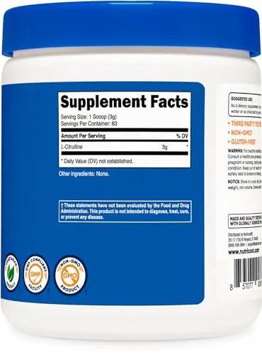 Nutricost Pure L-Citrulline (Base) Powder 250 Grams Nutricost