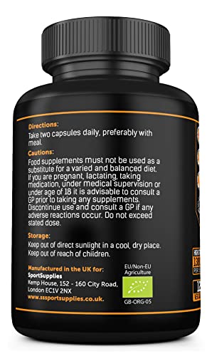 Organic Turmeric Capsules High Strength and Black Pepper with Active Curcumin SS Sport Supplies