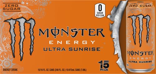Monster Energy Ultra Sunrise, Sugar Free Energy Drink, 16 Fl Oz (Pack of 15) Monster Energy