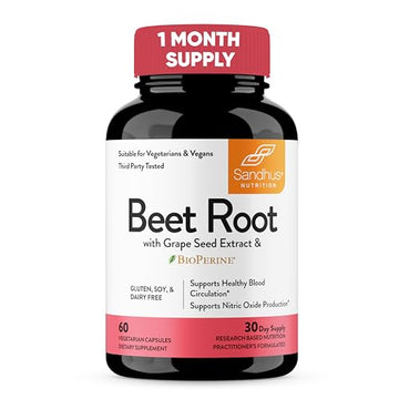 Sandhu's Beet Root Powder Capsules with Bioperine| 60 Capsules, 60 Days Supply