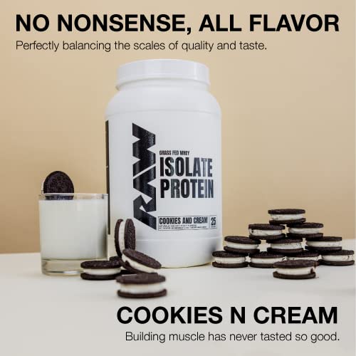 RAW Whey Isolate Protein Powder, Cookies N Cream - 100% Grass-Fed Sports Nutrition RAW