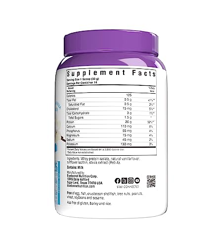 Bluebonnet Nutrition Whey Protein Isolate Powder, 14 Serving, Vanilla, 1 lb Bluebonnet