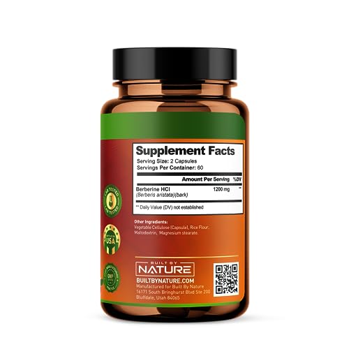 Berberine 1200mg - 100% Pure Berberine HCl Supplement, High Strength Berberine Built by Nature