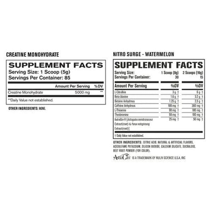 Nitrosurge Pre-Workout & Creatine Monohydrate - Pre Workout Powder With Creatine for Muscle Growth, Increased Strength, Endless Energy, Intense Pumps - Watermelon Preworkout & Unflavored Creatine