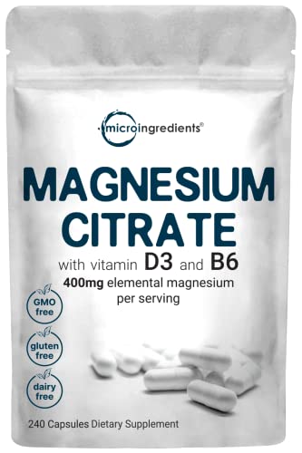 Magnesium Citrate 400mg with Vitamin D3 1000IU & B6, 240 Capsules