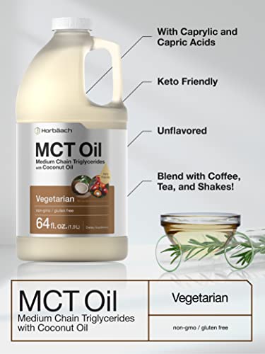 MCT Oil 64 oz | 100% Pure | Blends with Coffee, Tea, Juice and Liquids | Value Size Unflavo Horbäach