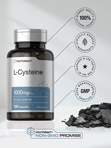 L-Cysteine 1000mg | 100 Powder Capsules | Non-GMO, Gluten Free Supplement Horbäach