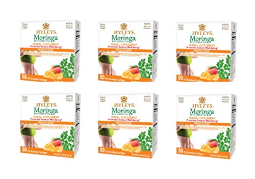 Hyleys Tea Moringa Oleifera with Mango Flavor - 50 Tea Bags (6 Pack - 300 Tea Bags total) (Miracle Tree Tea)