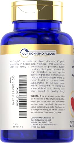 Carlyle CoQ10 100mg | 240 Softgels | Mega Q-Sorb Coenzyme Q-10 | with Black Pepper Carlyle