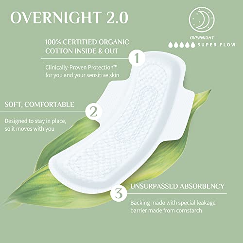 Organyc New and Improved 100% Certified Organic Cotton Overnight Feminine Pads Organyc