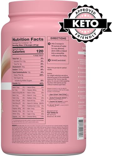 Flat Tummy Tea Meal Replacement Shake – Vanilla, 20 Servings - Plant Based Protein Flat Tummy Tea