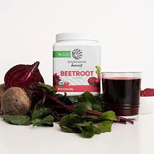 Sunwarrior Beet Root Powder Nitric Oxide Increase Stamina Blood and Flow Circulation Natural Non-GMO Keto Vegan Superfood for Smoothies Acai Pudding Baking 360g sq tub (90 Servings) Organic Harvest