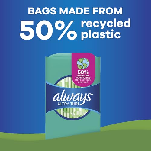 Always Ultra Thin, Feminine Pads For Women, Size 1 Regular Absorbency, With Wings, Unscented, 46 Count Always