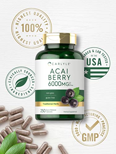Carlyle Acai Berry Capsules 6000mg | 250 Count | Non-GMO & Gluten Free Acai Berry Carlyle