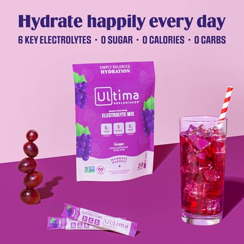Ultima Replenisher Daily Electrolyte Drink Mix – Grape, 20 Stickpacks – Hydration Packets Ultima Replenisher