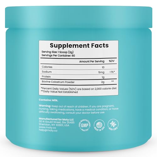 Moty Bovine Colostrum Grass Fed Powder Supplement for Gut Health, Muscle Recovery Moty