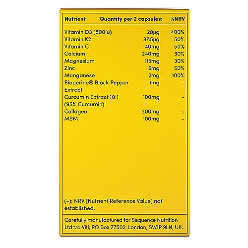 Vitl Bone & Joint Supplement - 60 Capsules - with Calcium, Manganese, Hydrolysed Type II Collagen & Turmeric - Maintenance for Joints, Bones VITL