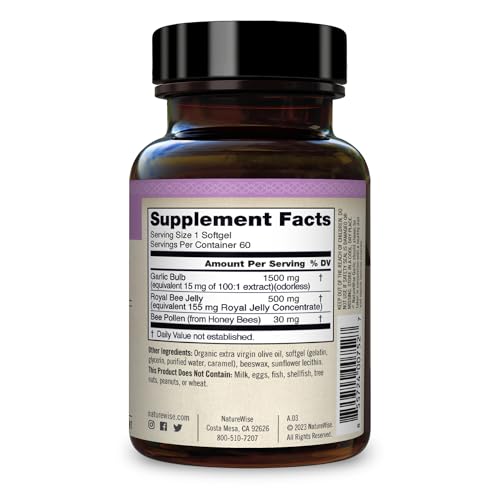 NatureWise Garlic Odorless Softgels 1500mg Support Teeth & Immune System Health NatureWise