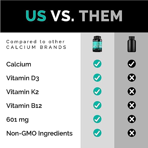 Calcium 600mg, Vitamin D3 K2 B12 Supplement - For Heart, Bone & Immune Support PrimeMD