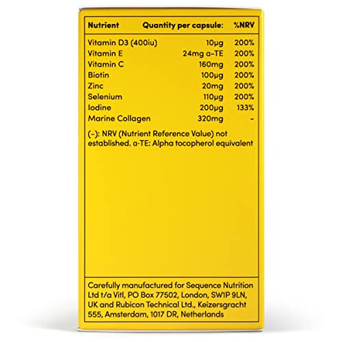 VITL Hair, Skin & Nails + Collagen, A dose of Classic Complexion Heroes Such as Collagen, Vitamin E, Biotin and Zinc | 30 Capsules VITL