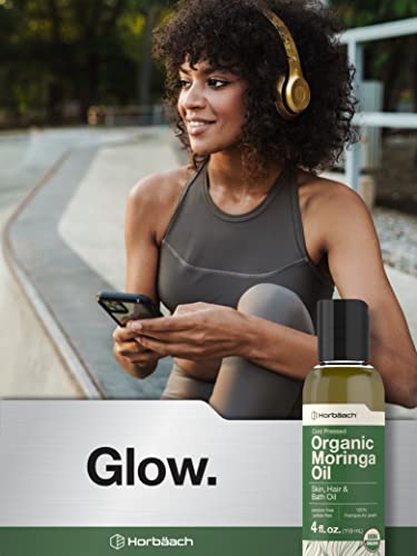 Organic Moringa Oil | 4 fl oz | for Face, Hair, and Skin | 100% Therapeutic Grade | Paraben Horbäach