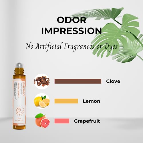 Benatu Energy Essential Oil Roll On Blend (with Clove, Lemon, Grapefruit Oil)- Travel Size Relaxing Roller benatu