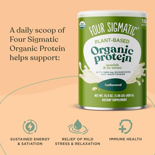 Four Sigmatic Organic Plant-Based Protein Powder Unflavored Protein with Lion’s Mane Four Sigmatic