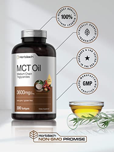 Keto MCT Oil Capsules 3600mg | 300 Softgels | Coconut Oil Pills | Non-GMO and Gluten Horbäach