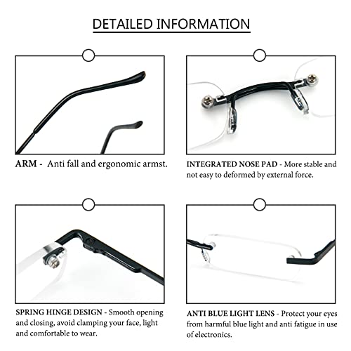 DXYXYO Mini Rimless Reading Glasses for Women Men, 2 Pack Slim Pocket Compact Metal DXYXYO