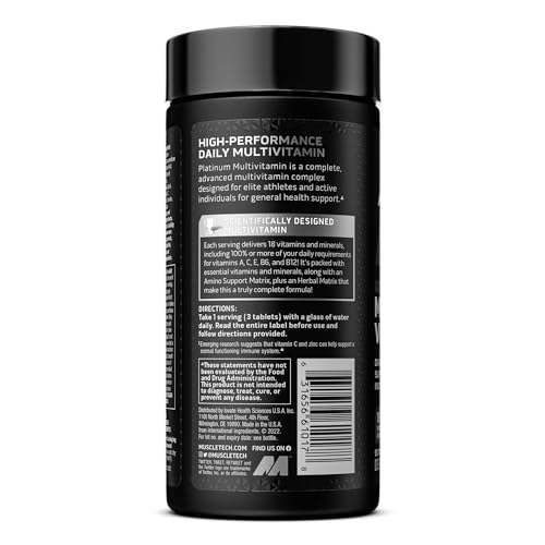 MuscleTech Platinum Multivitamin for Immune Support 18 Vitamins & Minerals Vitamins A MuscleTech