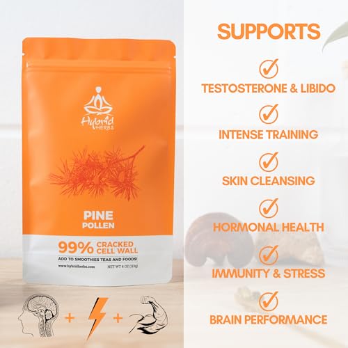 HYBRID HERBS - PINE POLLEN | 99% Cracked Cell Wall Powder | Highly Bioavailable Hybrid Herbs